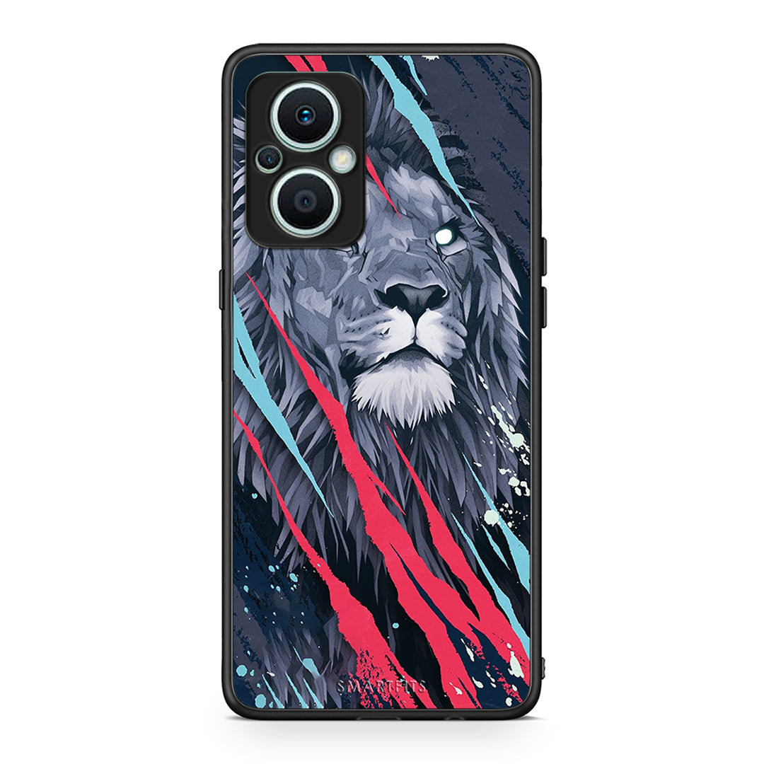 Θήκη Oppo Reno7 Lite PopArt Lion Designer από τη Smartfits με σχέδιο στο πίσω μέρος και μαύρο περίβλημα | Oppo Reno7 Lite PopArt Lion Designer Case with Colorful Back and Black Bezels