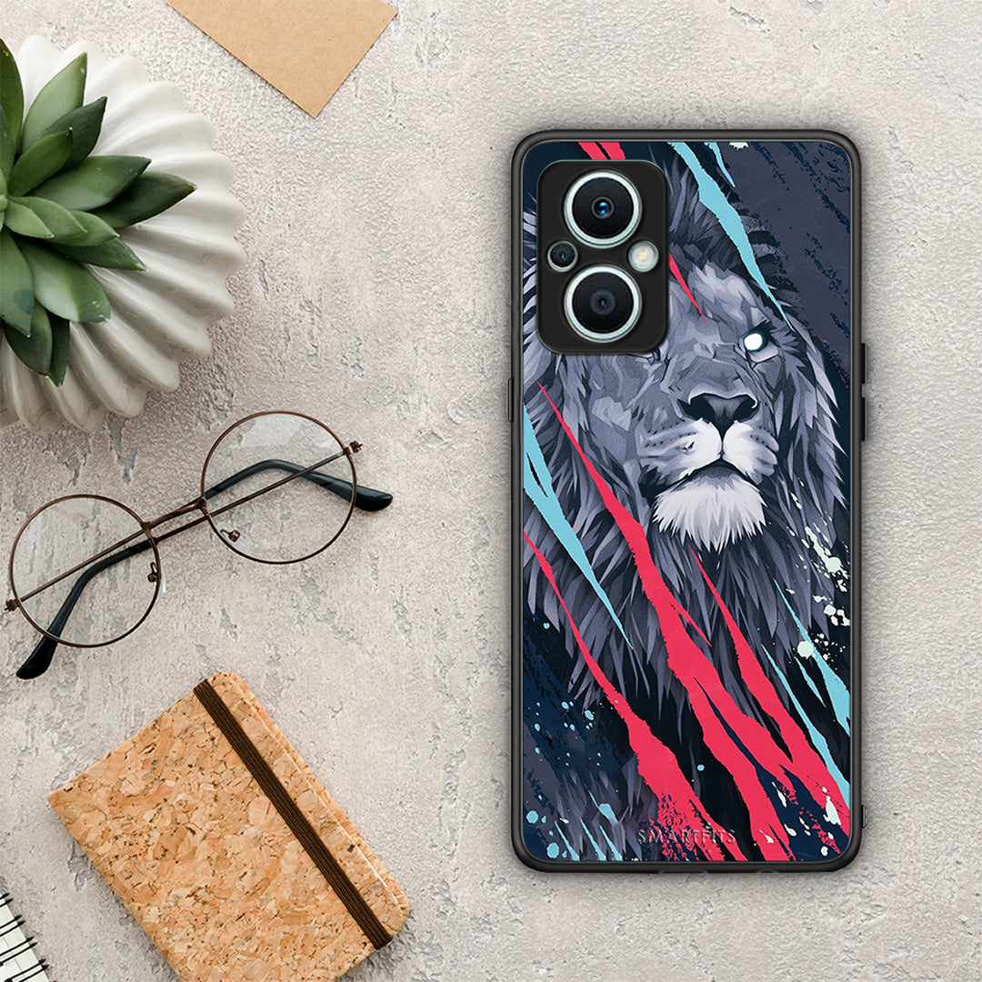 Θήκη Oppo Reno7 Lite PopArt Lion Designer από τη Smartfits με σχέδιο στο πίσω μέρος και μαύρο περίβλημα | Oppo Reno7 Lite PopArt Lion Designer Case with Colorful Back and Black Bezels