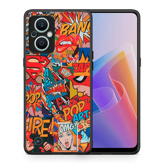 Θήκη Oppo Reno7 Lite PopArt OMG από τη Smartfits με σχέδιο στο πίσω μέρος και μαύρο περίβλημα | Oppo Reno7 Lite PopArt OMG Case with Colorful Back and Black Bezels