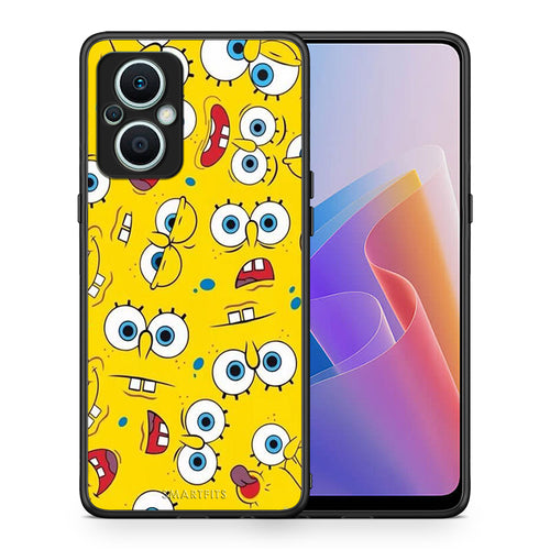 Θήκη Oppo Reno7 Lite PopArt Sponge από τη Smartfits με σχέδιο στο πίσω μέρος και μαύρο περίβλημα | Oppo Reno7 Lite PopArt Sponge Case with Colorful Back and Black Bezels