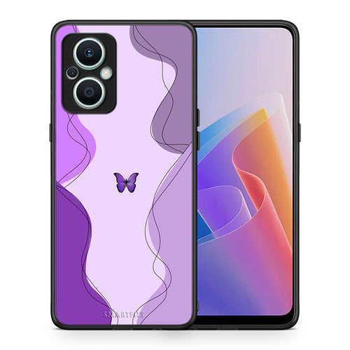 Θήκη Oppo Reno7 Lite Purple Mariposa από τη Smartfits με σχέδιο στο πίσω μέρος και μαύρο περίβλημα | Oppo Reno7 Lite Purple Mariposa Case with Colorful Back and Black Bezels