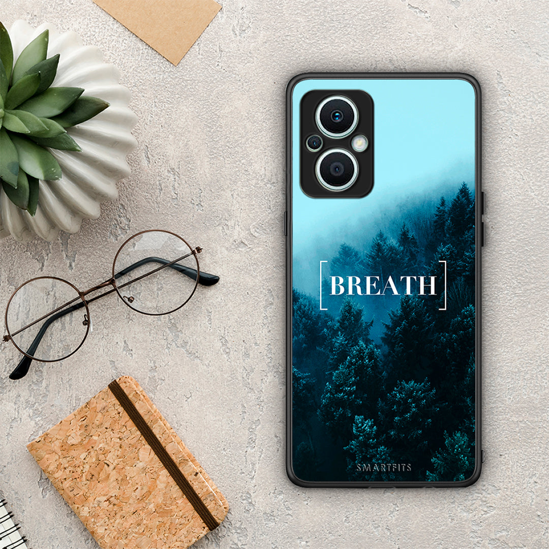 Θήκη Oppo Reno7 Lite Quote Breath από τη Smartfits με σχέδιο στο πίσω μέρος και μαύρο περίβλημα | Oppo Reno7 Lite Quote Breath Case with Colorful Back and Black Bezels