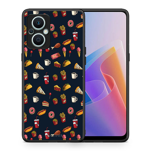 Θήκη Oppo Reno7 Lite Random Hungry από τη Smartfits με σχέδιο στο πίσω μέρος και μαύρο περίβλημα | Oppo Reno7 Lite Random Hungry Case with Colorful Back and Black Bezels