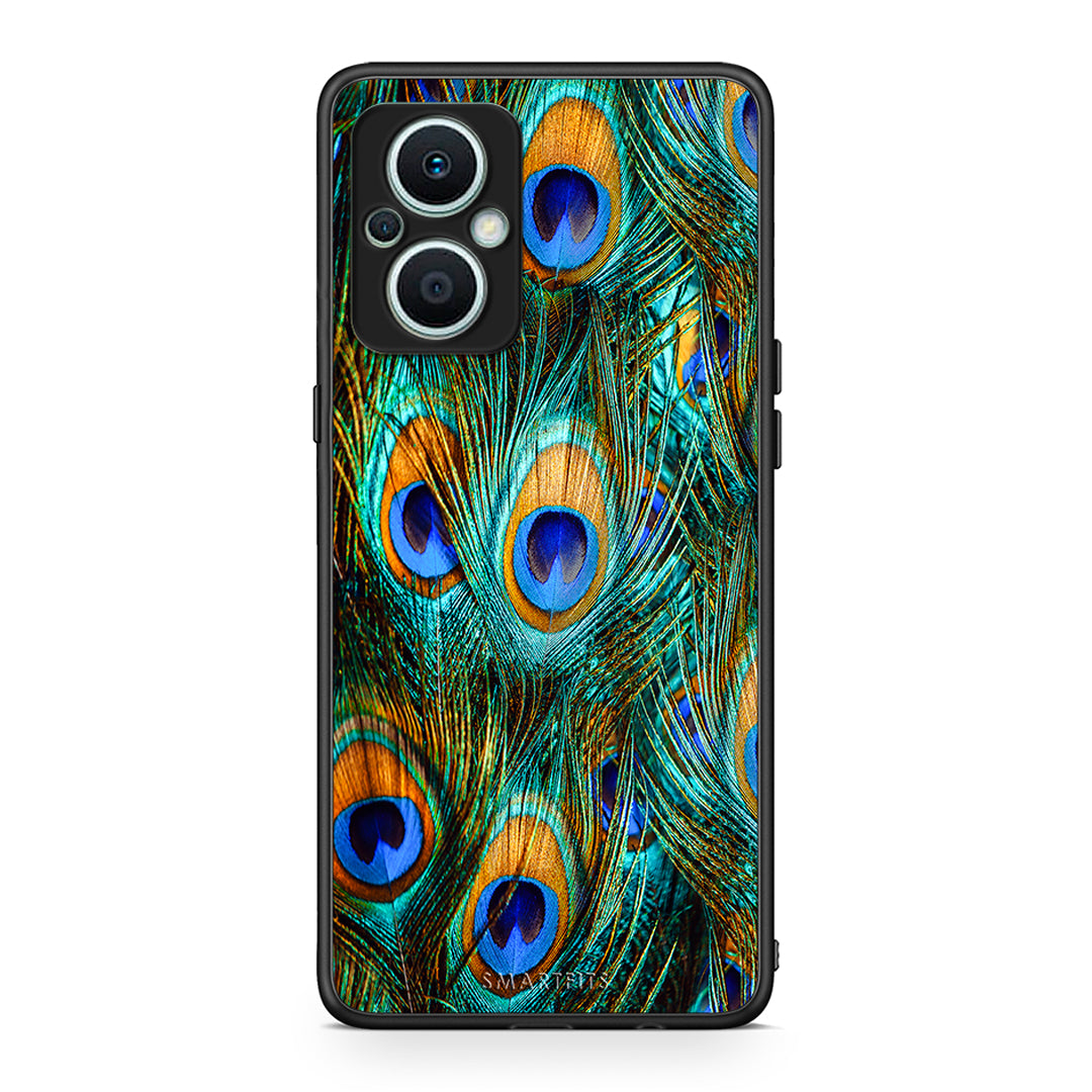 Θήκη Oppo Reno7 Lite Real Peacock Feathers από τη Smartfits με σχέδιο στο πίσω μέρος και μαύρο περίβλημα | Oppo Reno7 Lite Real Peacock Feathers Case with Colorful Back and Black Bezels