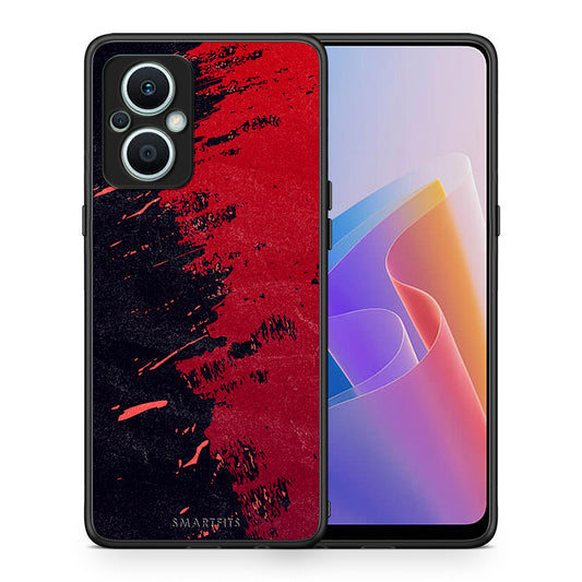 Θήκη Oppo Reno7 Lite Red Paint από τη Smartfits με σχέδιο στο πίσω μέρος και μαύρο περίβλημα | Oppo Reno7 Lite Red Paint Case with Colorful Back and Black Bezels