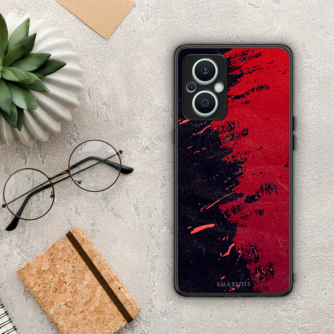 Θήκη Oppo Reno7 Lite Red Paint από τη Smartfits με σχέδιο στο πίσω μέρος και μαύρο περίβλημα | Oppo Reno7 Lite Red Paint Case with Colorful Back and Black Bezels