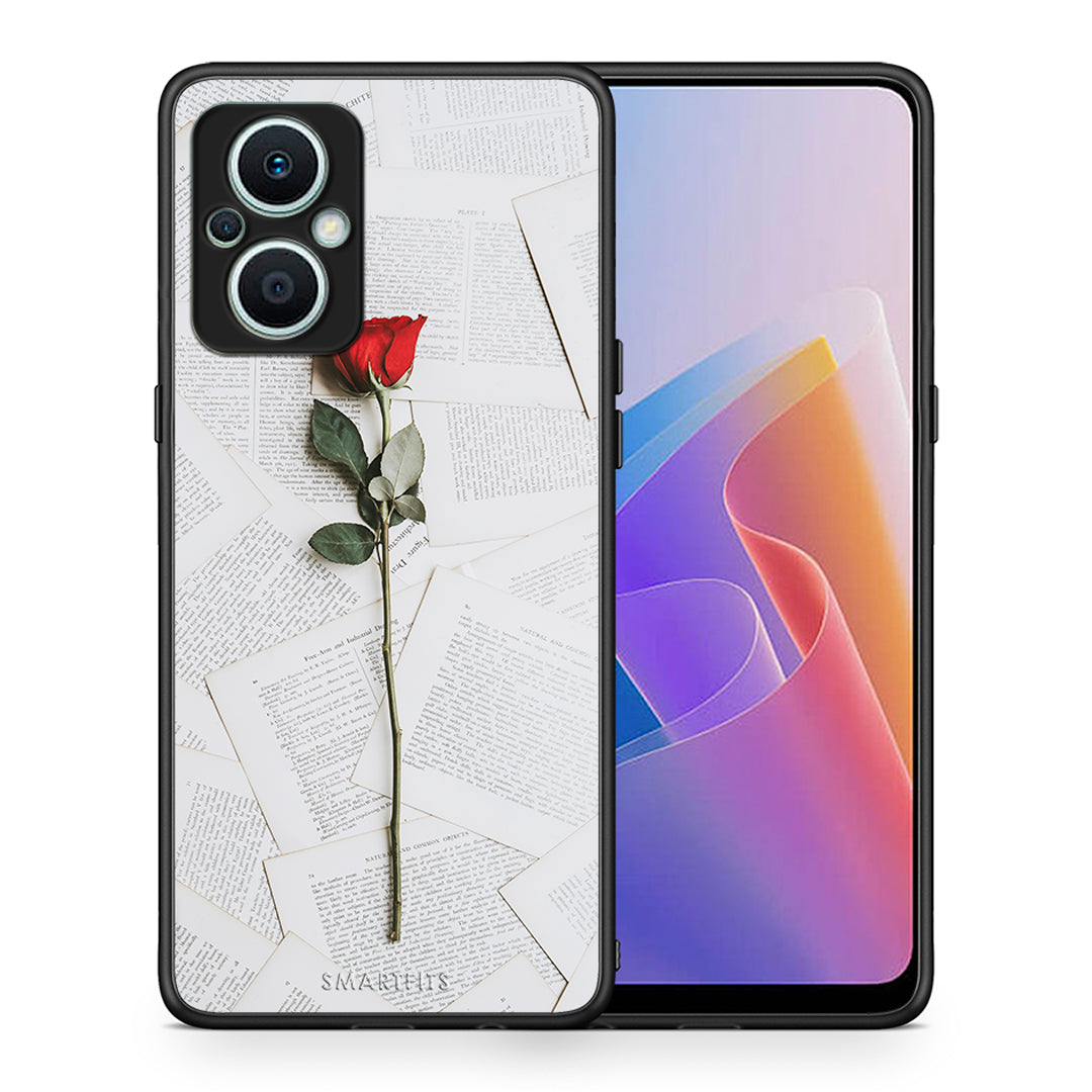 Θήκη Oppo Reno7 Lite Red Rose από τη Smartfits με σχέδιο στο πίσω μέρος και μαύρο περίβλημα | Oppo Reno7 Lite Red Rose Case with Colorful Back and Black Bezels