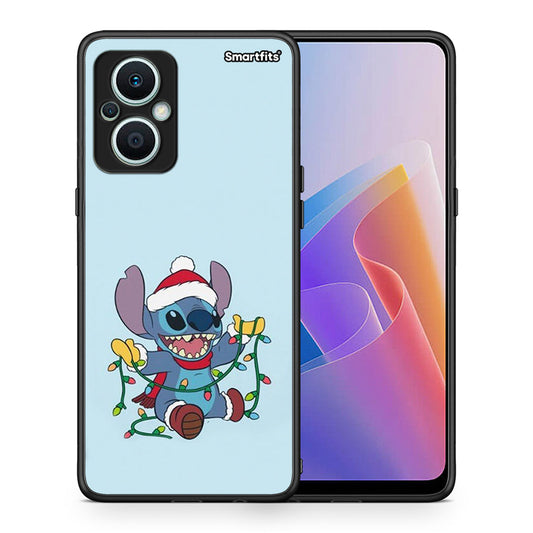 Θήκη Oppo Reno7 Lite Santa Stich από τη Smartfits με σχέδιο στο πίσω μέρος και μαύρο περίβλημα | Oppo Reno7 Lite Santa Stich Case with Colorful Back and Black Bezels