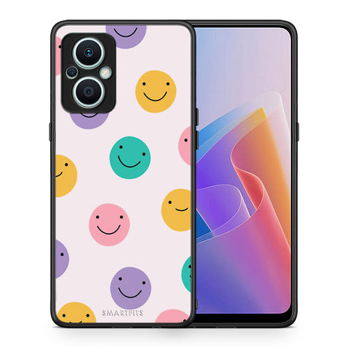 Θήκη Oppo Reno7 Lite Smiley Faces από τη Smartfits με σχέδιο στο πίσω μέρος και μαύρο περίβλημα | Oppo Reno7 Lite Smiley Faces Case with Colorful Back and Black Bezels