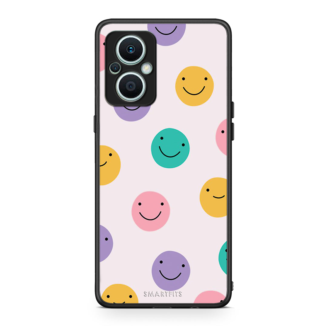 Θήκη Oppo Reno7 Lite Smiley Faces από τη Smartfits με σχέδιο στο πίσω μέρος και μαύρο περίβλημα | Oppo Reno7 Lite Smiley Faces Case with Colorful Back and Black Bezels
