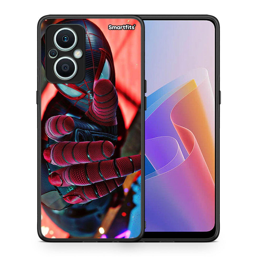 Θήκη Oppo Reno7 Lite Spider Hand από τη Smartfits με σχέδιο στο πίσω μέρος και μαύρο περίβλημα | Oppo Reno7 Lite Spider Hand Case with Colorful Back and Black Bezels