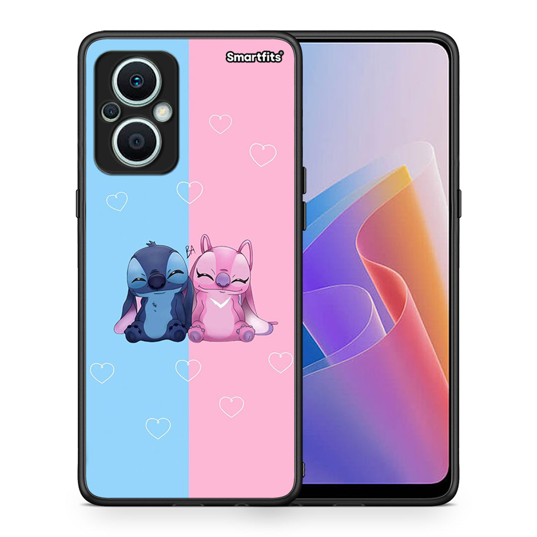 Θήκη Oppo Reno7 Lite Stitch And Angel από τη Smartfits με σχέδιο στο πίσω μέρος και μαύρο περίβλημα | Oppo Reno7 Lite Stitch And Angel Case with Colorful Back and Black Bezels