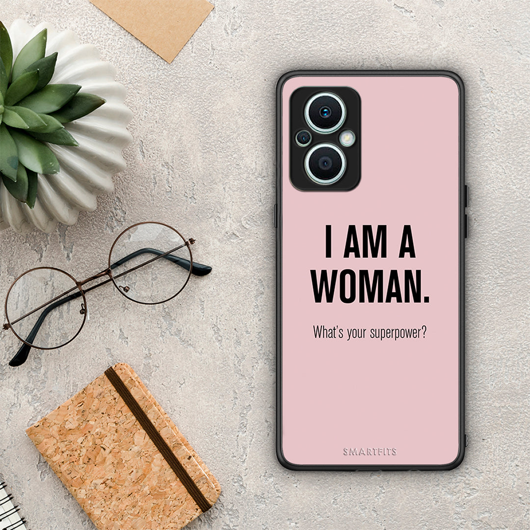 Θήκη Oppo Reno7 Lite Superpower Woman από τη Smartfits με σχέδιο στο πίσω μέρος και μαύρο περίβλημα | Oppo Reno7 Lite Superpower Woman Case with Colorful Back and Black Bezels