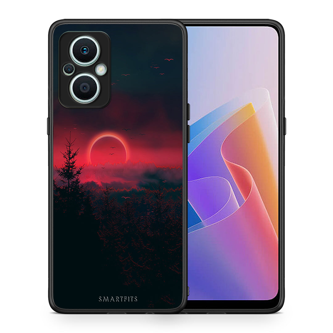 Θήκη Oppo Reno7 Lite Tropic Sunset από τη Smartfits με σχέδιο στο πίσω μέρος και μαύρο περίβλημα | Oppo Reno7 Lite Tropic Sunset Case with Colorful Back and Black Bezels