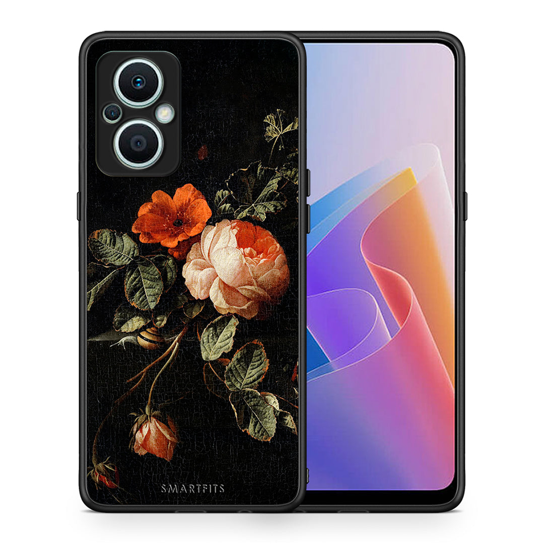 Θήκη Oppo Reno7 Lite Vintage Roses από τη Smartfits με σχέδιο στο πίσω μέρος και μαύρο περίβλημα | Oppo Reno7 Lite Vintage Roses Case with Colorful Back and Black Bezels