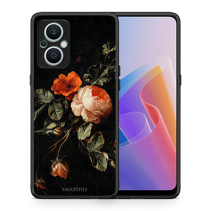 Θήκη Oppo Reno7 Lite Vintage Roses από τη Smartfits με σχέδιο στο πίσω μέρος και μαύρο περίβλημα | Oppo Reno7 Lite Vintage Roses Case with Colorful Back and Black Bezels