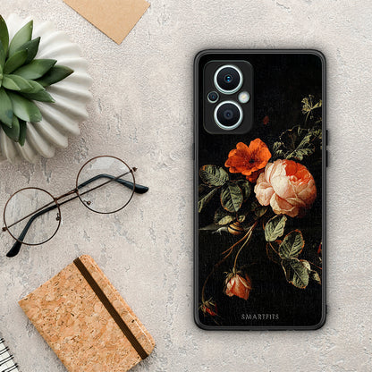 Θήκη Oppo Reno7 Lite Vintage Roses από τη Smartfits με σχέδιο στο πίσω μέρος και μαύρο περίβλημα | Oppo Reno7 Lite Vintage Roses Case with Colorful Back and Black Bezels