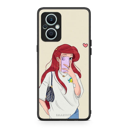 Θήκη Oppo Reno7 Lite Walking Mermaid από τη Smartfits με σχέδιο στο πίσω μέρος και μαύρο περίβλημα | Oppo Reno7 Lite Walking Mermaid Case with Colorful Back and Black Bezels