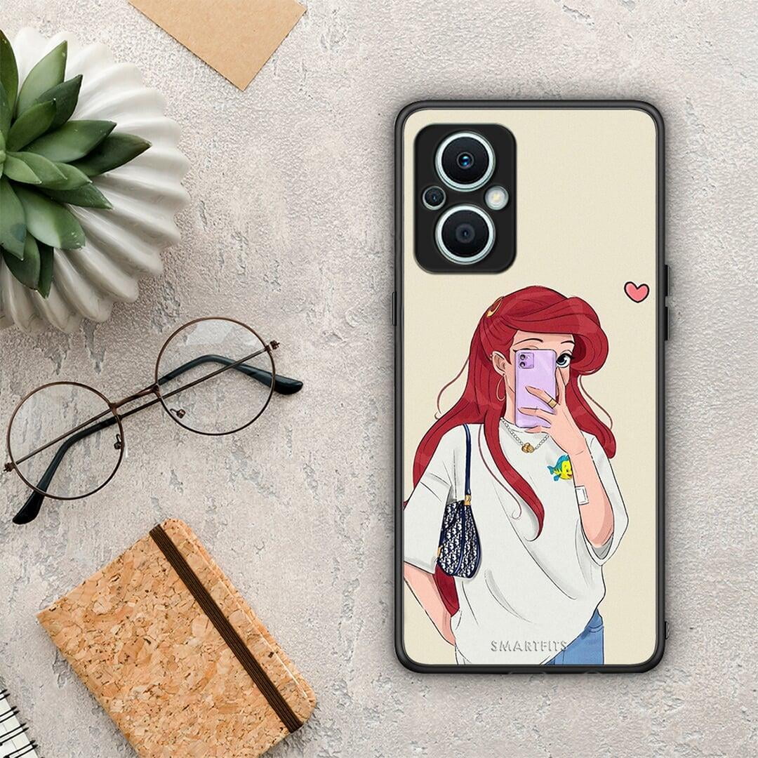 Θήκη Oppo Reno7 Lite Walking Mermaid από τη Smartfits με σχέδιο στο πίσω μέρος και μαύρο περίβλημα | Oppo Reno7 Lite Walking Mermaid Case with Colorful Back and Black Bezels