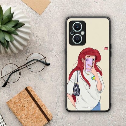 Θήκη Oppo Reno7 Lite Walking Mermaid από τη Smartfits με σχέδιο στο πίσω μέρος και μαύρο περίβλημα | Oppo Reno7 Lite Walking Mermaid Case with Colorful Back and Black Bezels