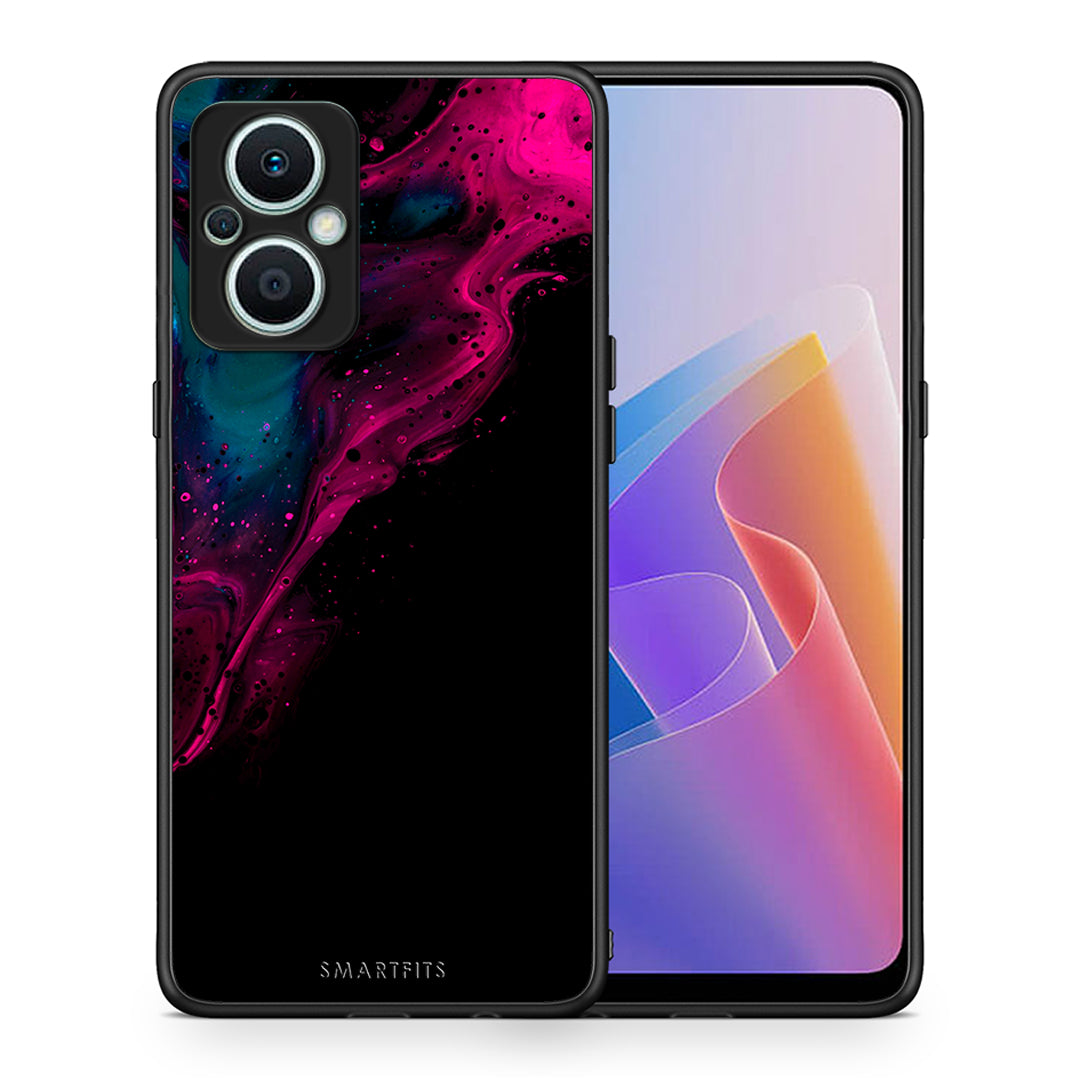 Θήκη Oppo Reno7 Lite Watercolor Pink Black από τη Smartfits με σχέδιο στο πίσω μέρος και μαύρο περίβλημα | Oppo Reno7 Lite Watercolor Pink Black Case with Colorful Back and Black Bezels