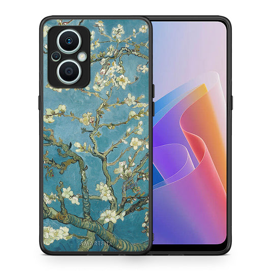 Θήκη Oppo Reno7 Lite White Blossoms από τη Smartfits με σχέδιο στο πίσω μέρος και μαύρο περίβλημα | Oppo Reno7 Lite White Blossoms Case with Colorful Back and Black Bezels