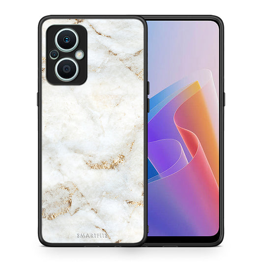 Θήκη Oppo Reno7 Lite White Gold Marble από τη Smartfits με σχέδιο στο πίσω μέρος και μαύρο περίβλημα | Oppo Reno7 Lite White Gold Marble Case with Colorful Back and Black Bezels