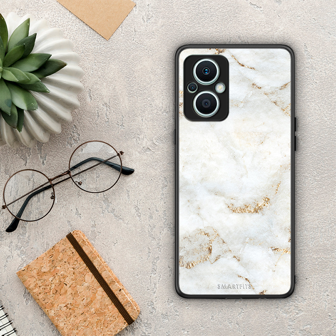 Θήκη Oppo Reno7 Lite White Gold Marble από τη Smartfits με σχέδιο στο πίσω μέρος και μαύρο περίβλημα | Oppo Reno7 Lite White Gold Marble Case with Colorful Back and Black Bezels
