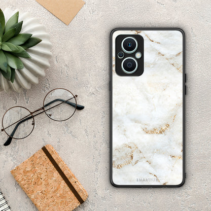 Θήκη Oppo Reno7 Lite White Gold Marble από τη Smartfits με σχέδιο στο πίσω μέρος και μαύρο περίβλημα | Oppo Reno7 Lite White Gold Marble Case with Colorful Back and Black Bezels