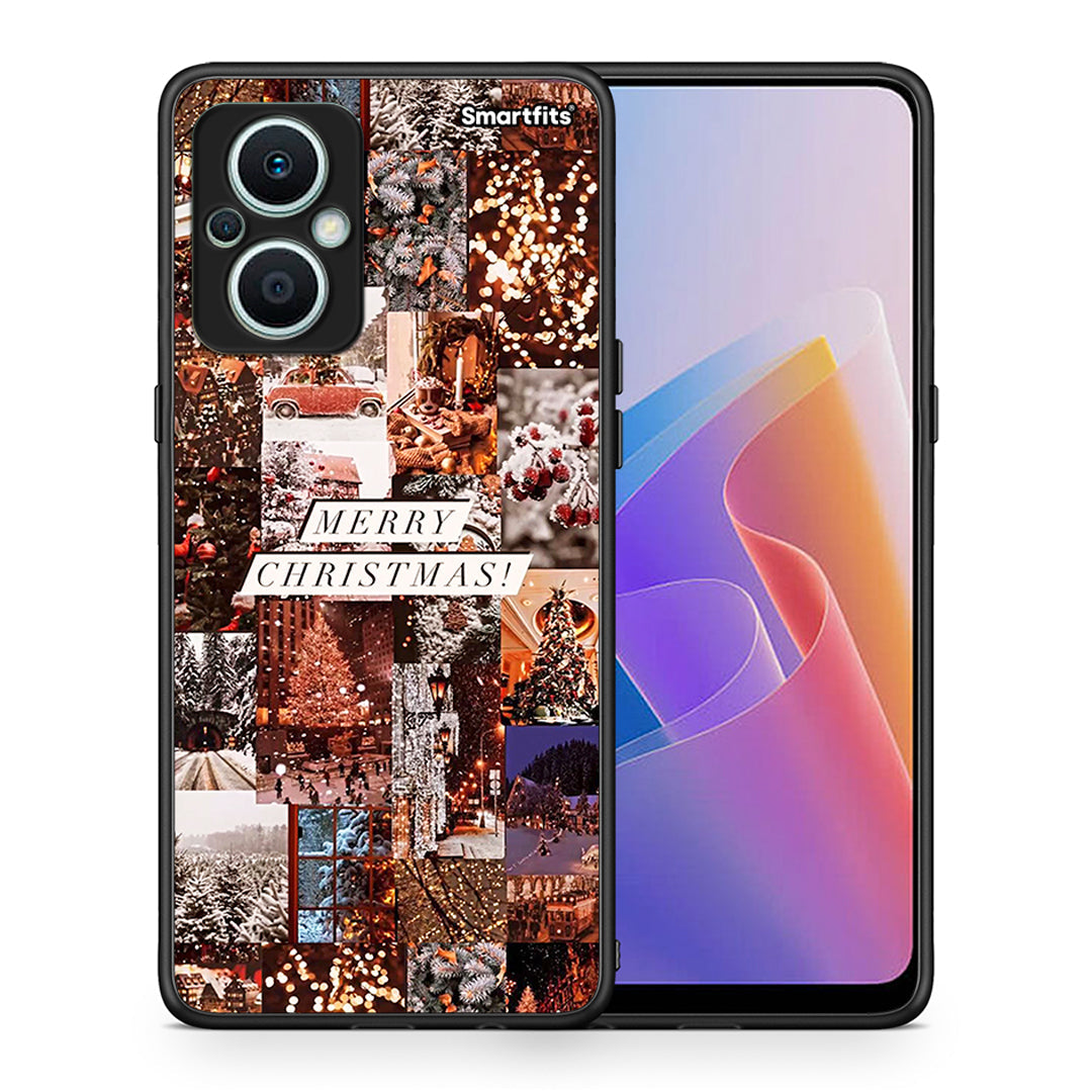 Θήκη Oppo Reno7 Lite Xmas Collage από τη Smartfits με σχέδιο στο πίσω μέρος και μαύρο περίβλημα | Oppo Reno7 Lite Xmas Collage Case with Colorful Back and Black Bezels