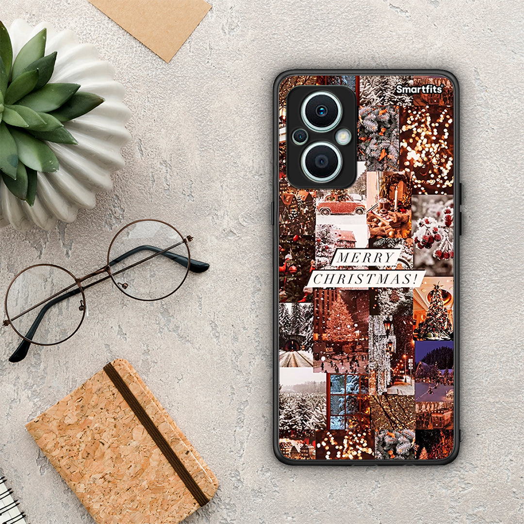 Θήκη Oppo Reno7 Lite Xmas Collage από τη Smartfits με σχέδιο στο πίσω μέρος και μαύρο περίβλημα | Oppo Reno7 Lite Xmas Collage Case with Colorful Back and Black Bezels
