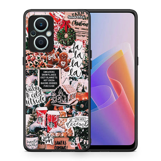 Θήκη Oppo Reno7 Lite Xmas Habbits από τη Smartfits με σχέδιο στο πίσω μέρος και μαύρο περίβλημα | Oppo Reno7 Lite Xmas Habbits Case with Colorful Back and Black Bezels