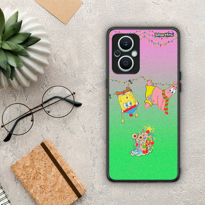 Θήκη Oppo Reno7 Lite Xmas Lights από τη Smartfits με σχέδιο στο πίσω μέρος και μαύρο περίβλημα | Oppo Reno7 Lite Xmas Lights Case with Colorful Back and Black Bezels