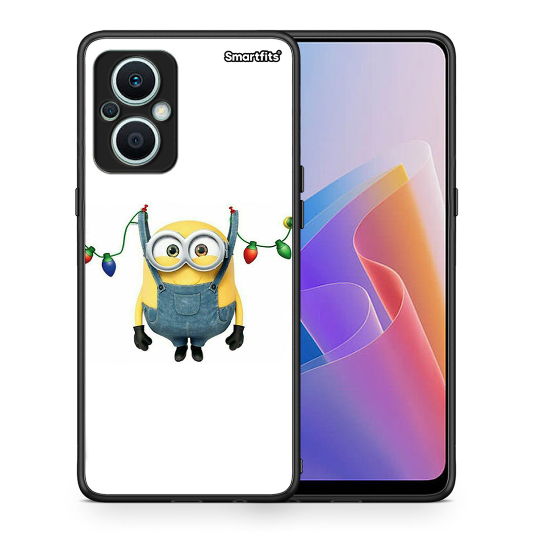 Θήκη Oppo Reno7 Lite Xmas Minion Lights από τη Smartfits με σχέδιο στο πίσω μέρος και μαύρο περίβλημα | Oppo Reno7 Lite Xmas Minion Lights Case with Colorful Back and Black Bezels