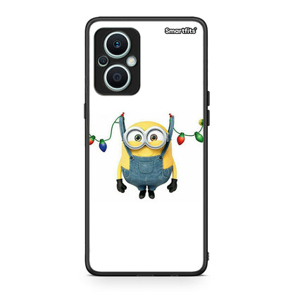 Θήκη Oppo Reno7 Lite Xmas Minion Lights από τη Smartfits με σχέδιο στο πίσω μέρος και μαύρο περίβλημα | Oppo Reno7 Lite Xmas Minion Lights Case with Colorful Back and Black Bezels
