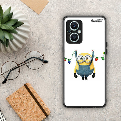 Θήκη Oppo Reno7 Lite Xmas Minion Lights από τη Smartfits με σχέδιο στο πίσω μέρος και μαύρο περίβλημα | Oppo Reno7 Lite Xmas Minion Lights Case with Colorful Back and Black Bezels