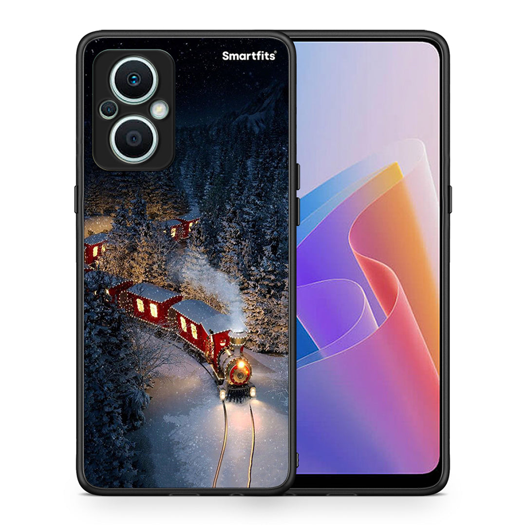 Θήκη Oppo Reno7 Lite Xmas Train από τη Smartfits με σχέδιο στο πίσω μέρος και μαύρο περίβλημα | Oppo Reno7 Lite Xmas Train Case with Colorful Back and Black Bezels