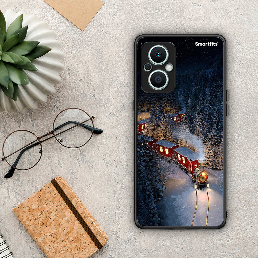 Θήκη Oppo Reno7 Lite Xmas Train από τη Smartfits με σχέδιο στο πίσω μέρος και μαύρο περίβλημα | Oppo Reno7 Lite Xmas Train Case with Colorful Back and Black Bezels