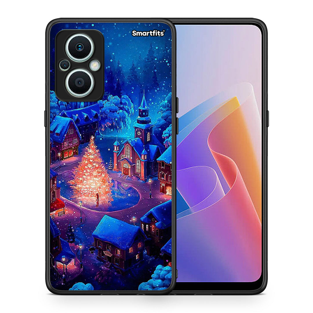 Θήκη Oppo Reno7 Lite Xmas Village από τη Smartfits με σχέδιο στο πίσω μέρος και μαύρο περίβλημα | Oppo Reno7 Lite Xmas Village Case with Colorful Back and Black Bezels