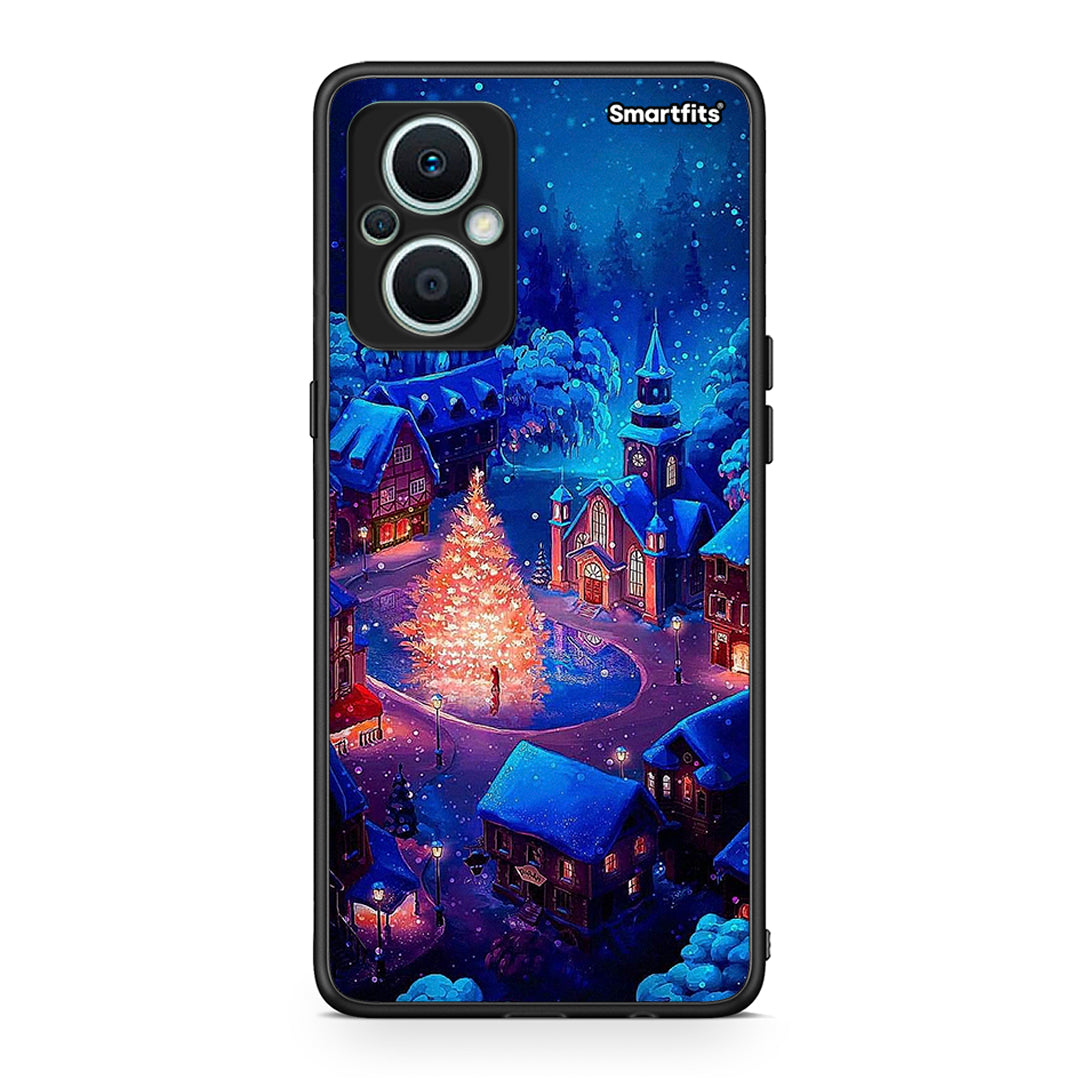 Θήκη Oppo Reno7 Lite Xmas Village από τη Smartfits με σχέδιο στο πίσω μέρος και μαύρο περίβλημα | Oppo Reno7 Lite Xmas Village Case with Colorful Back and Black Bezels