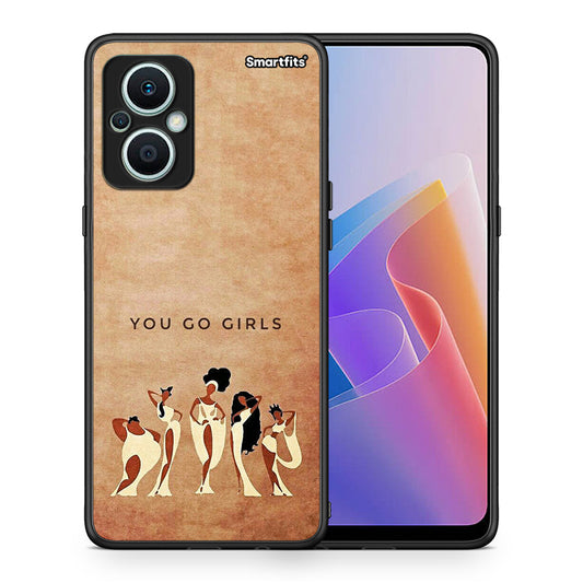 Θήκη Oppo Reno7 Lite You Go Girl από τη Smartfits με σχέδιο στο πίσω μέρος και μαύρο περίβλημα | Oppo Reno7 Lite You Go Girl Case with Colorful Back and Black Bezels