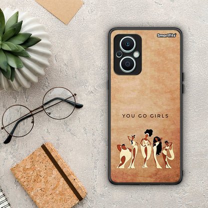 Θήκη Oppo Reno7 Lite You Go Girl από τη Smartfits με σχέδιο στο πίσω μέρος και μαύρο περίβλημα | Oppo Reno7 Lite You Go Girl Case with Colorful Back and Black Bezels