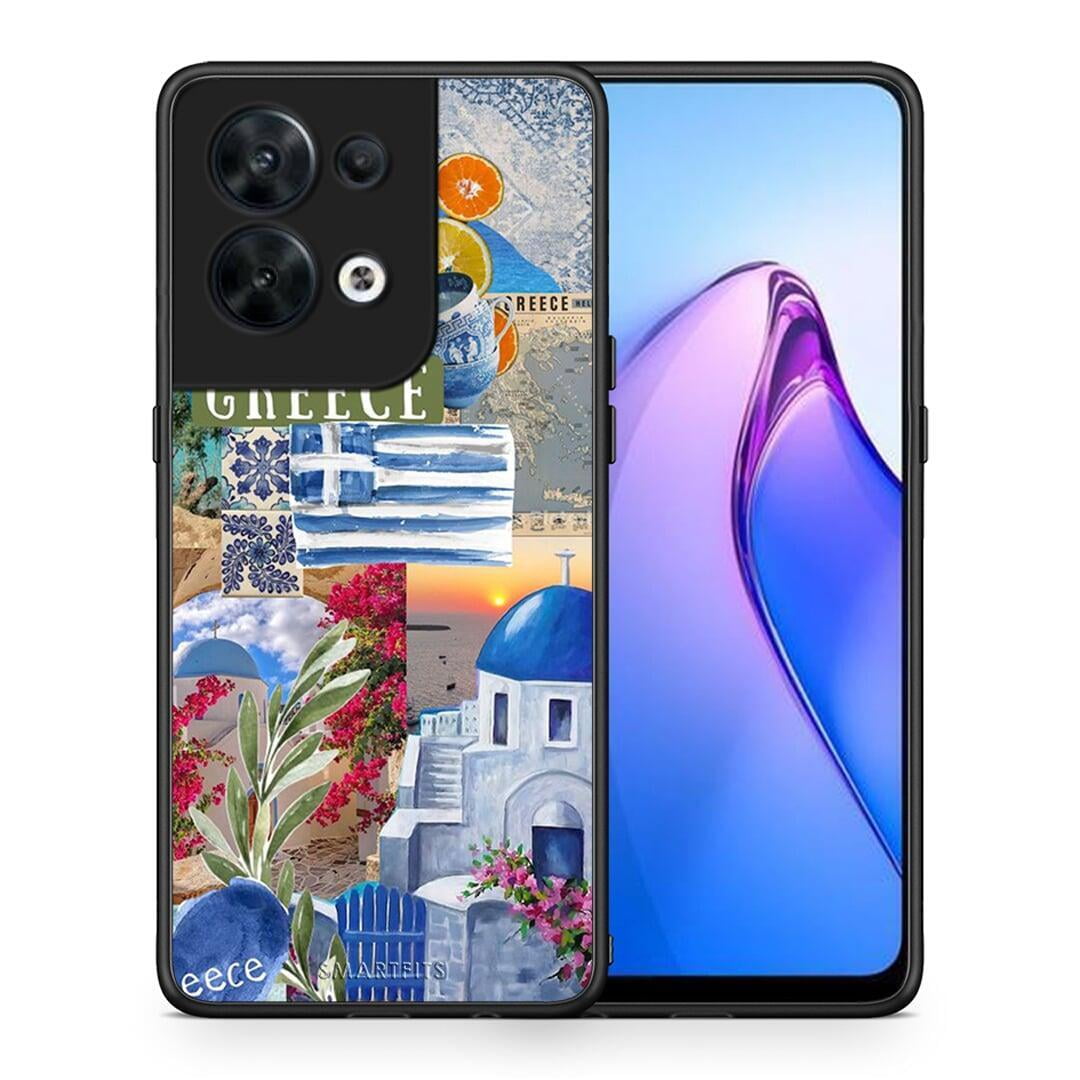 Θήκη Oppo Reno8 5G All Greek από τη Smartfits με σχέδιο στο πίσω μέρος και μαύρο περίβλημα | Oppo Reno8 5G All Greek Case with Colorful Back and Black Bezels