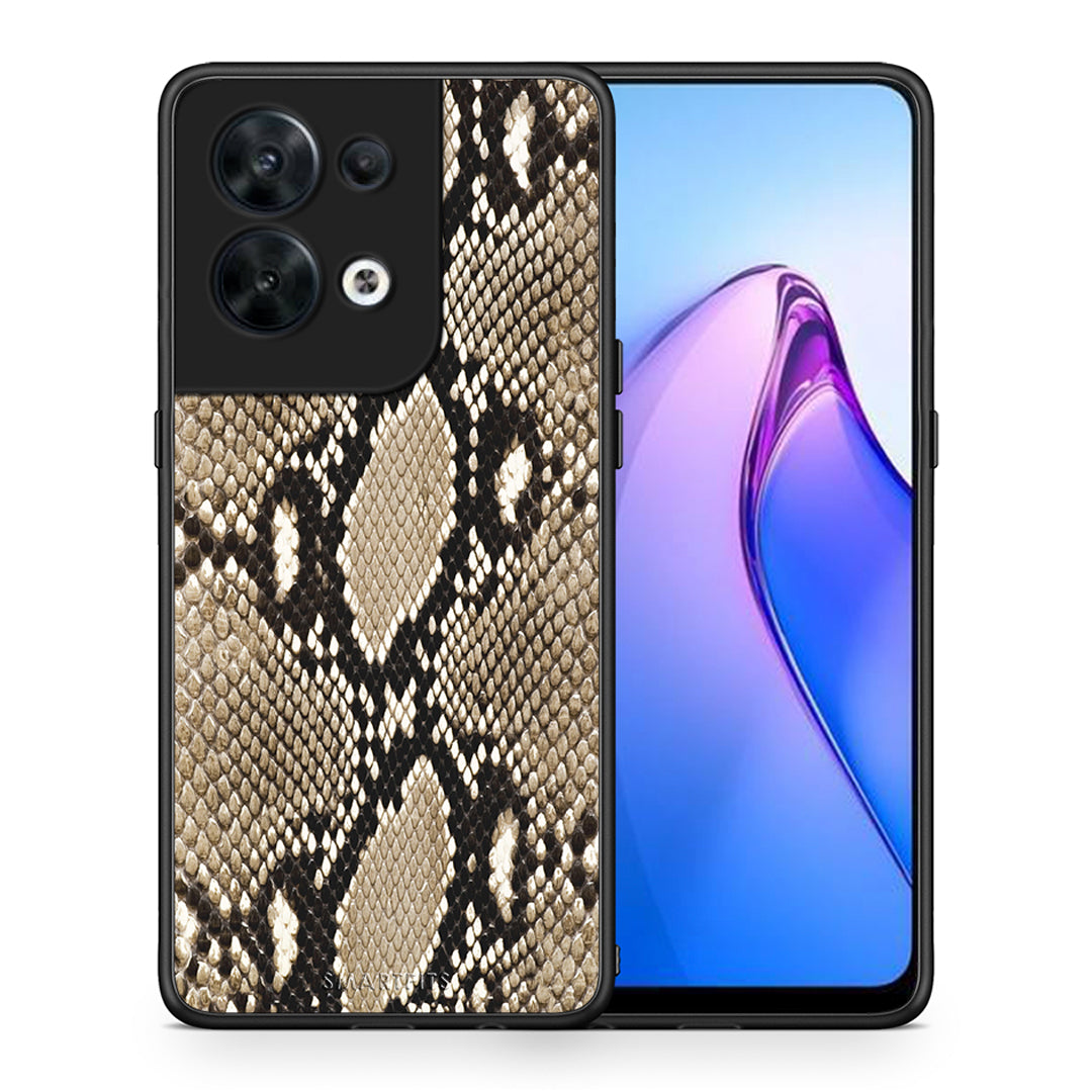 Θήκη Oppo Reno8 5G Animal Fashion Snake από τη Smartfits με σχέδιο στο πίσω μέρος και μαύρο περίβλημα | Oppo Reno8 5G Animal Fashion Snake Case with Colorful Back and Black Bezels