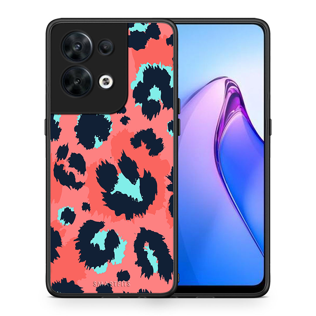 Θήκη Oppo Reno8 5G Animal Pink Leopard από τη Smartfits με σχέδιο στο πίσω μέρος και μαύρο περίβλημα | Oppo Reno8 5G Animal Pink Leopard Case with Colorful Back and Black Bezels