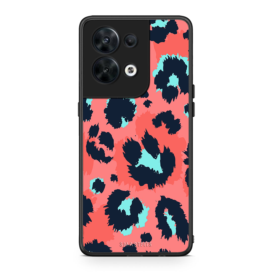 Θήκη Oppo Reno8 5G Animal Pink Leopard από τη Smartfits με σχέδιο στο πίσω μέρος και μαύρο περίβλημα | Oppo Reno8 5G Animal Pink Leopard Case with Colorful Back and Black Bezels