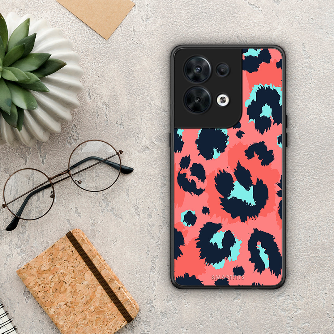 Θήκη Oppo Reno8 5G Animal Pink Leopard από τη Smartfits με σχέδιο στο πίσω μέρος και μαύρο περίβλημα | Oppo Reno8 5G Animal Pink Leopard Case with Colorful Back and Black Bezels