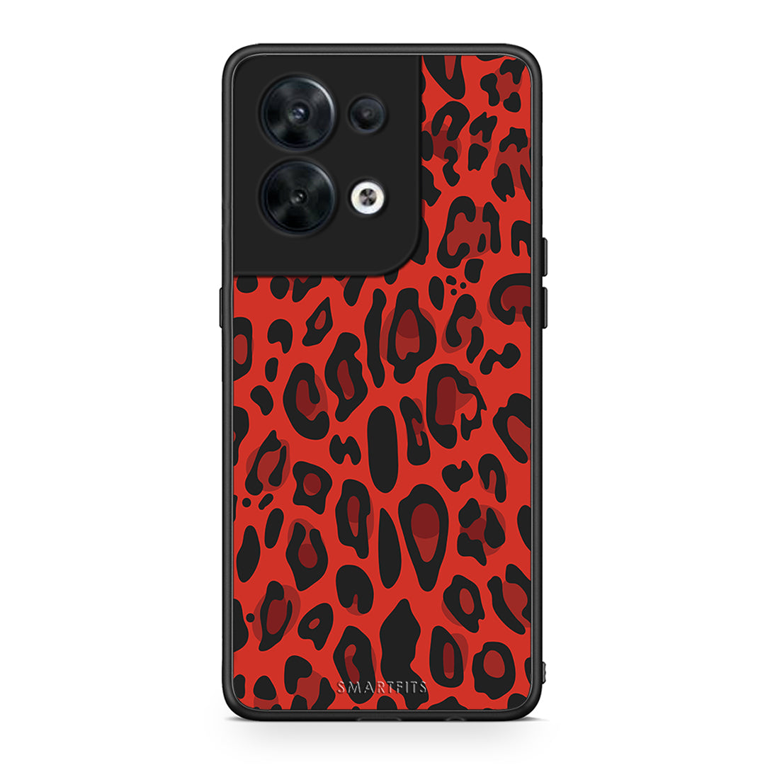 Θήκη Oppo Reno8 5G Animal Red Leopard από τη Smartfits με σχέδιο στο πίσω μέρος και μαύρο περίβλημα | Oppo Reno8 5G Animal Red Leopard Case with Colorful Back and Black Bezels