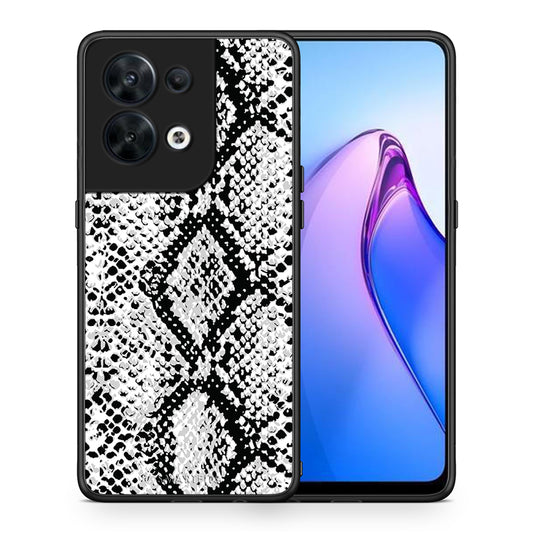Θήκη Oppo Reno8 5G Animal White Snake από τη Smartfits με σχέδιο στο πίσω μέρος και μαύρο περίβλημα | Oppo Reno8 5G Animal White Snake Case with Colorful Back and Black Bezels