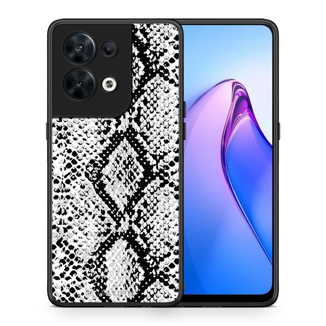 Θήκη Oppo Reno8 5G Animal White Snake από τη Smartfits με σχέδιο στο πίσω μέρος και μαύρο περίβλημα | Oppo Reno8 5G Animal White Snake Case with Colorful Back and Black Bezels